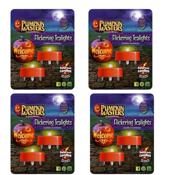 4x Halloween Pumpkin Masters Flickering Tealights - Picture 1 of 2